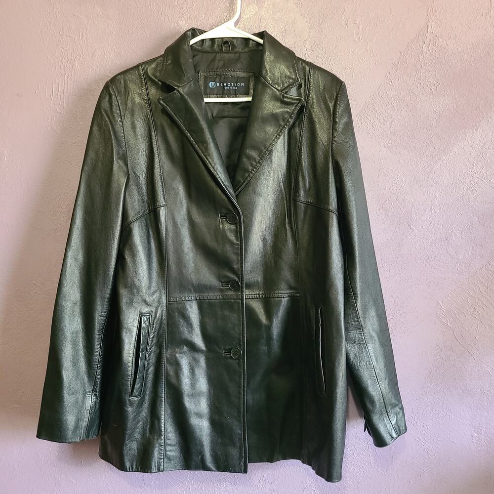 Kenneth Cole Reaction Y2K Soft Black Leather‎ Lined Jacket Womens L Black